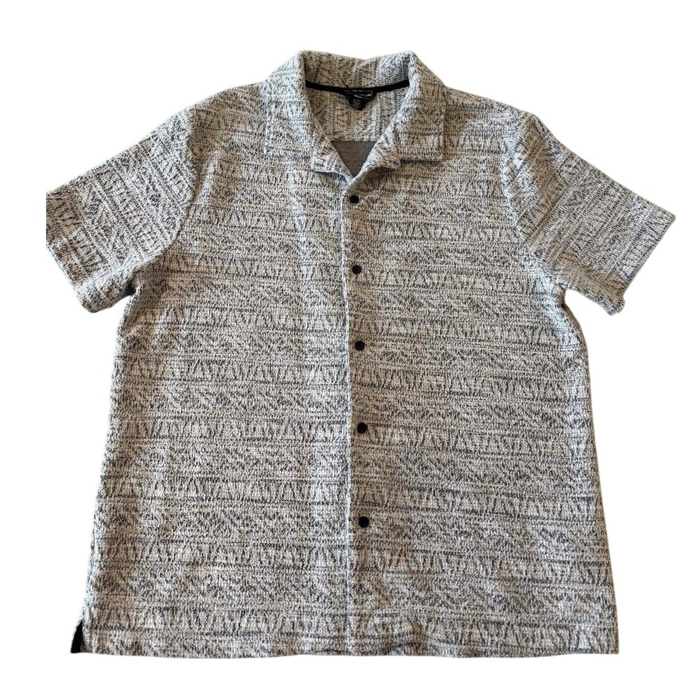 For The Republic Men Grey‎ Textured Knit Short Sleeve Button Down Shirt XL